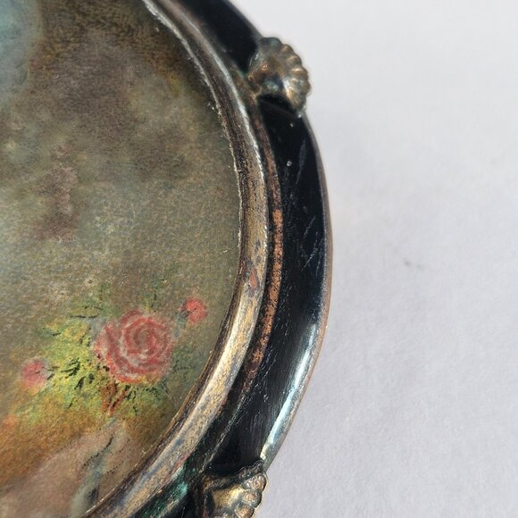 Antique French Art Nuevo Marie Antoinette Miniature Painted Enamel Brooch 1.8" - Picture 4 of 6